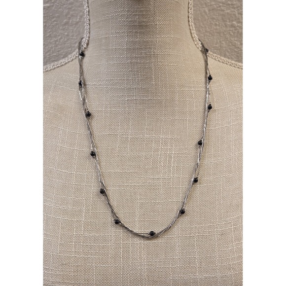 Carolyn Pollack Jewelry - Vintage Carolyn Pollack 24" 5 Strand Onyx Liquid Sterling Silver Necklace